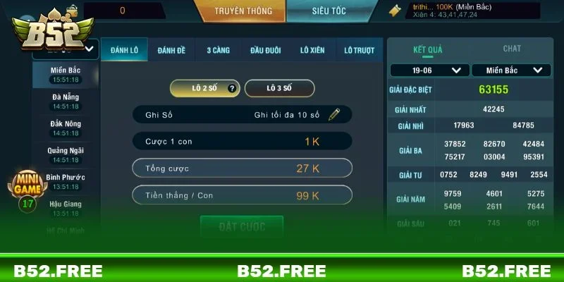Đa dạng bộ môn cược số tại cổng game B52